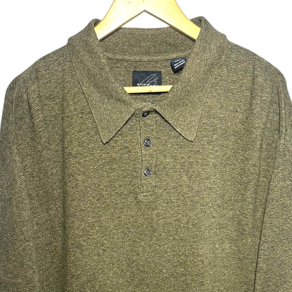 Studio Bill Blass Men's 2XLT Olive Green Heathered Knit Polo Shirt